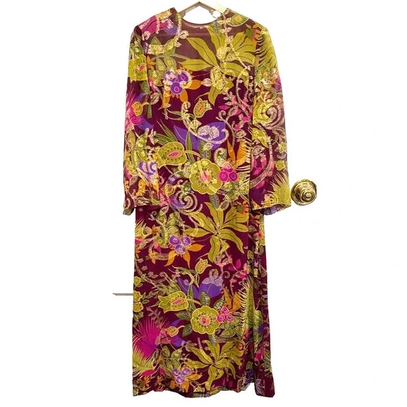 Garfinckel's Washington Stunning 1960'sVintage Multicolor ,gold sheen Maxi dress - Picture 3 of 9